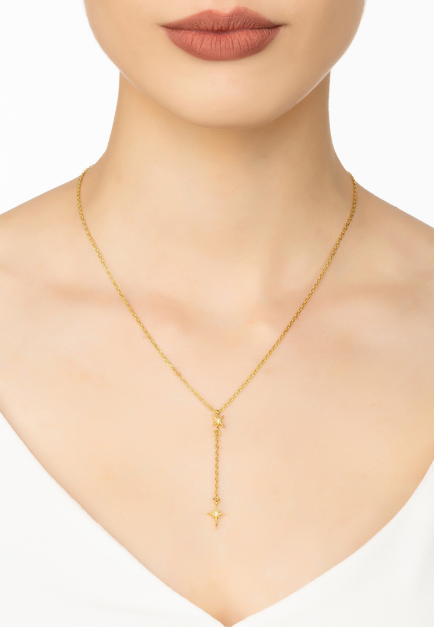 North Star Burst Mini Drop Necklace Gold