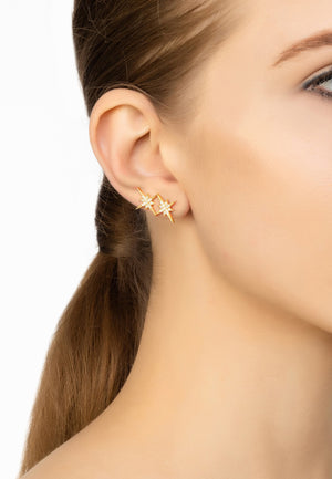 Star Burst Double Ear Climber Pair Gold