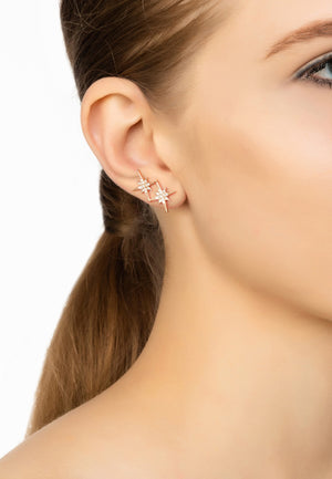 Star Burst Double Ear Climber Pair Rosegold