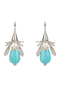 Turquoise Honey Bee Earrings Silver