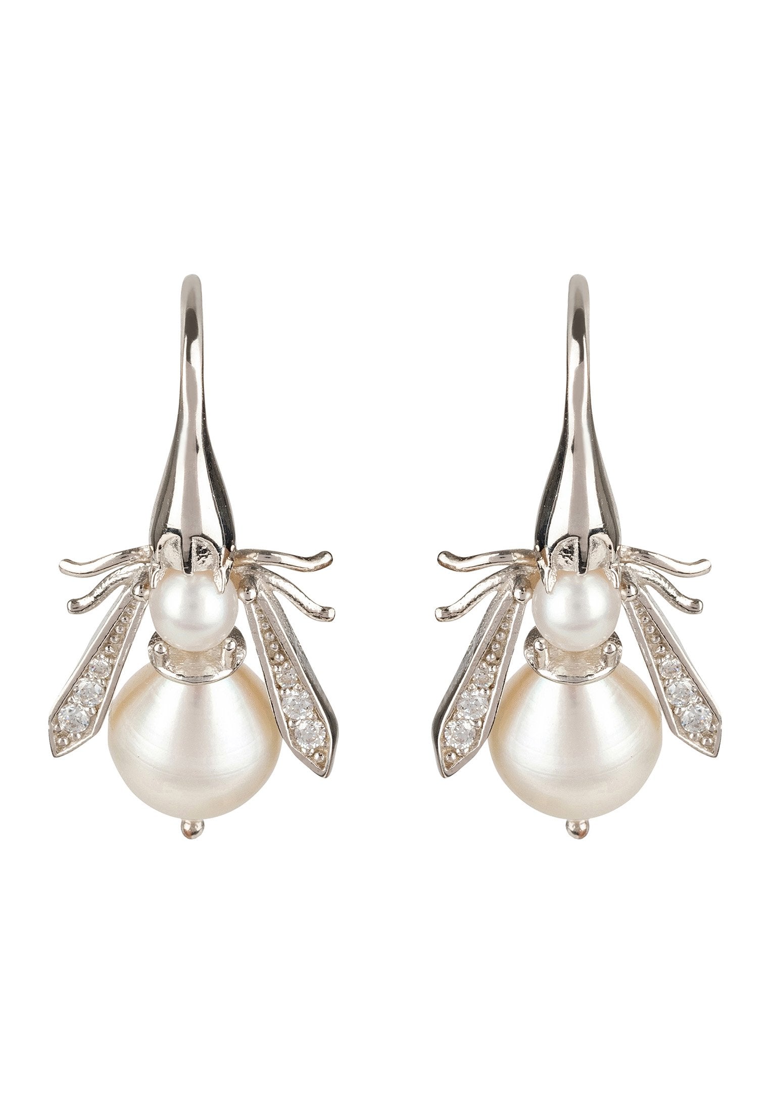 Pearl Honey Bee Earrings Silver