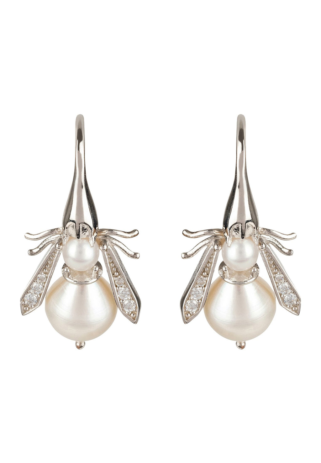 Pearl Honey Bee Earrings Silver