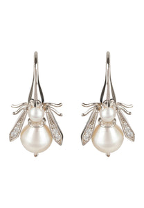 Pearl Honey Bee Earrings Silver