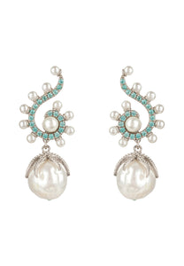 Baroque Pearl Poseidon Gemstone Drop Earrings Aqua  Silver