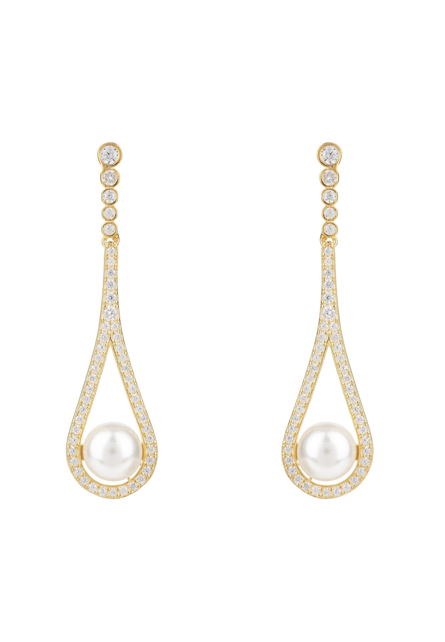 Cradled Pearl Drop Earrings Gold