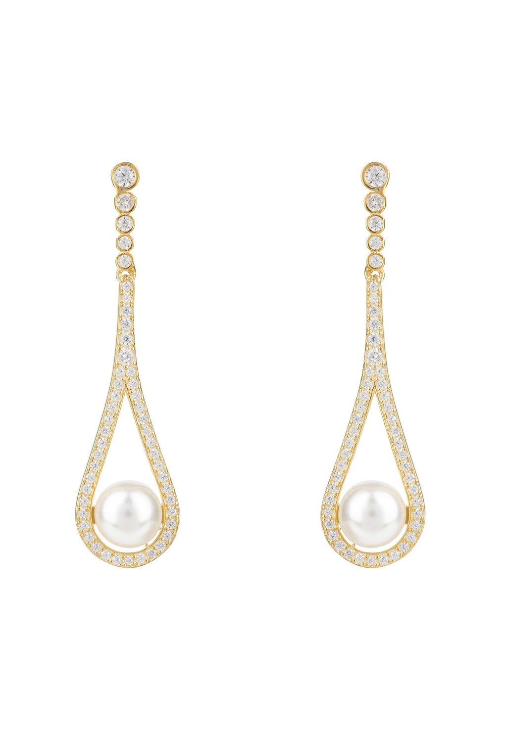 Cradled Pearl Drop Earrings Gold