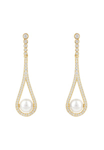 Cradled Pearl Drop Earrings Gold