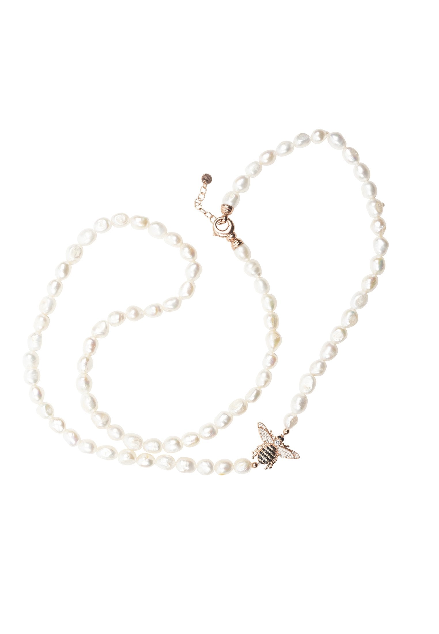 Honey Bee Pearl Gemstone Long Necklace Rosegold