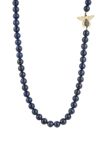 Honey Bee Lapis Lazuli Gemstone Long Necklace Gold