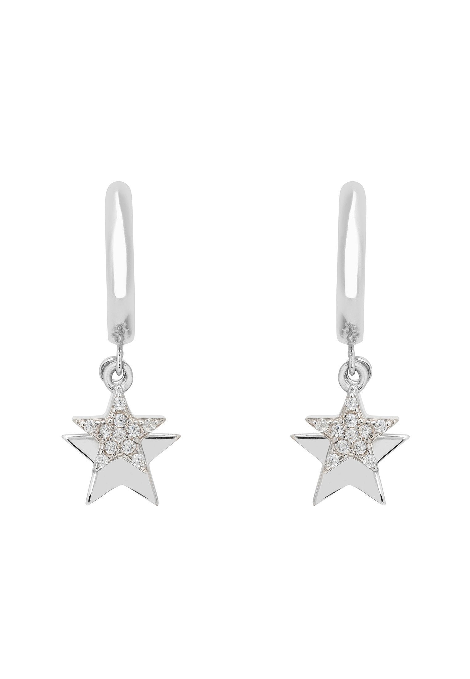 Astro Double Star Huggie Hoop Earring Silver