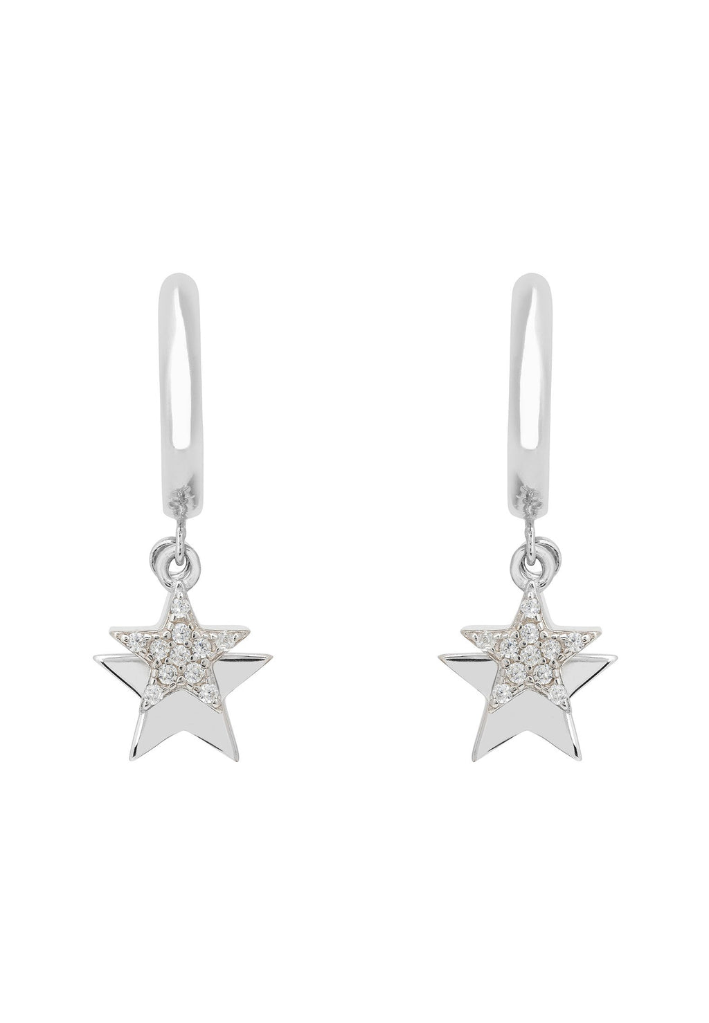 Astro Double Star Huggie Hoop Earring Silver