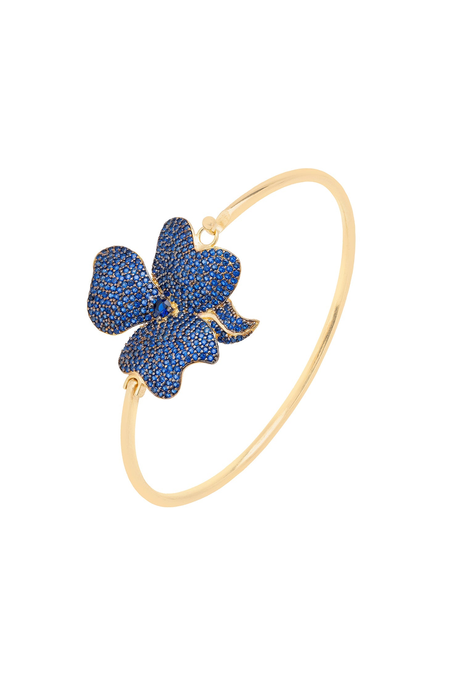 Flower Large Statement Cuff Bracelet Gold Sapphire Blue