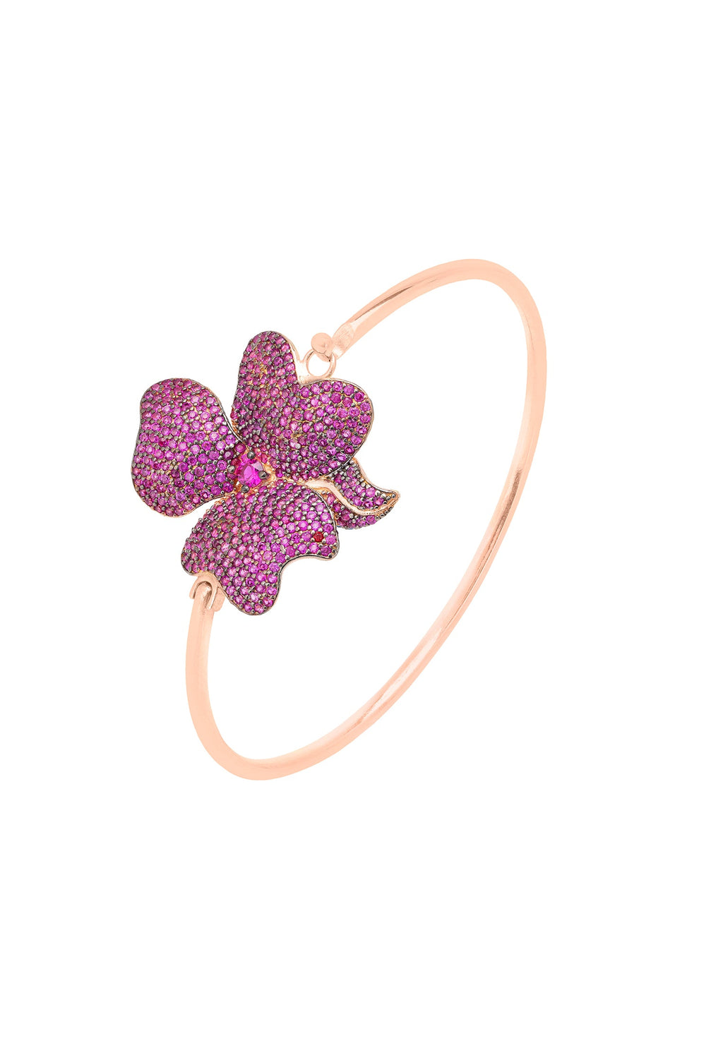 Flower Large Statement Cuff Bracelet Rosegold Ruby