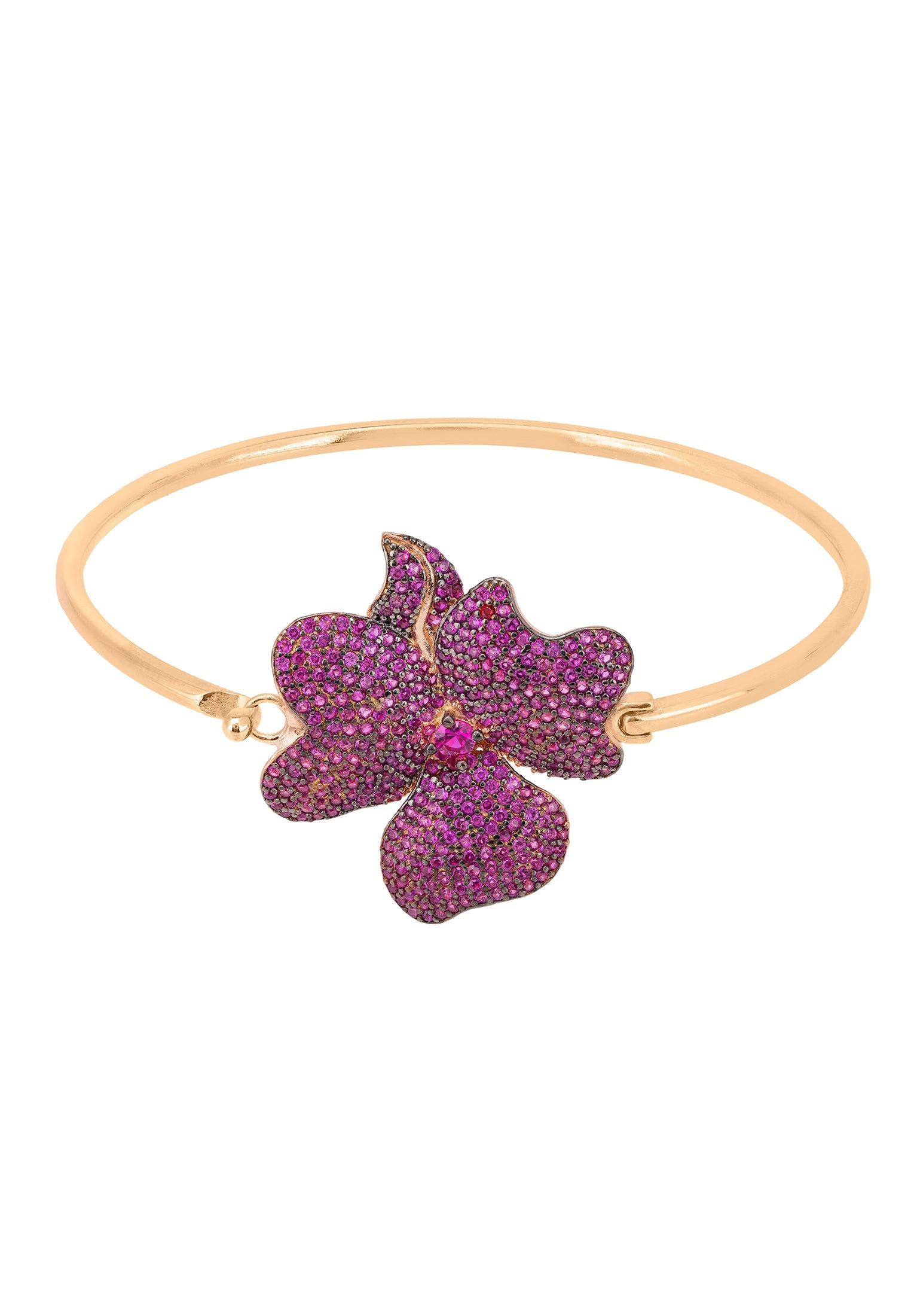 Flower Large Statement Cuff Bracelet Rosegold Ruby