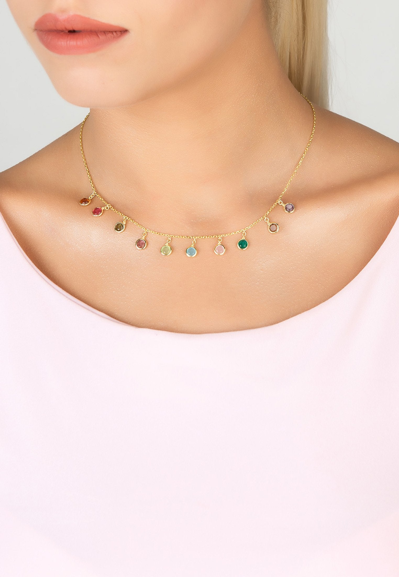 Florence Multi Coloured Gemstone Necklace Gold