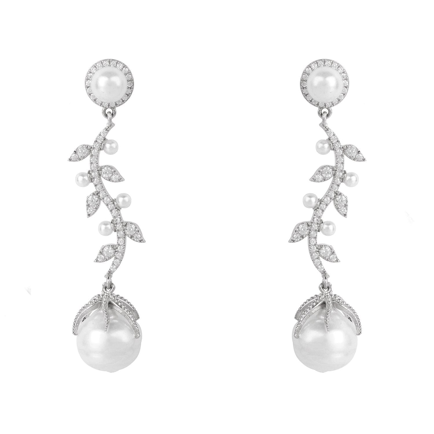 Baroque Pearl Trailing Flowers Earrings Silver