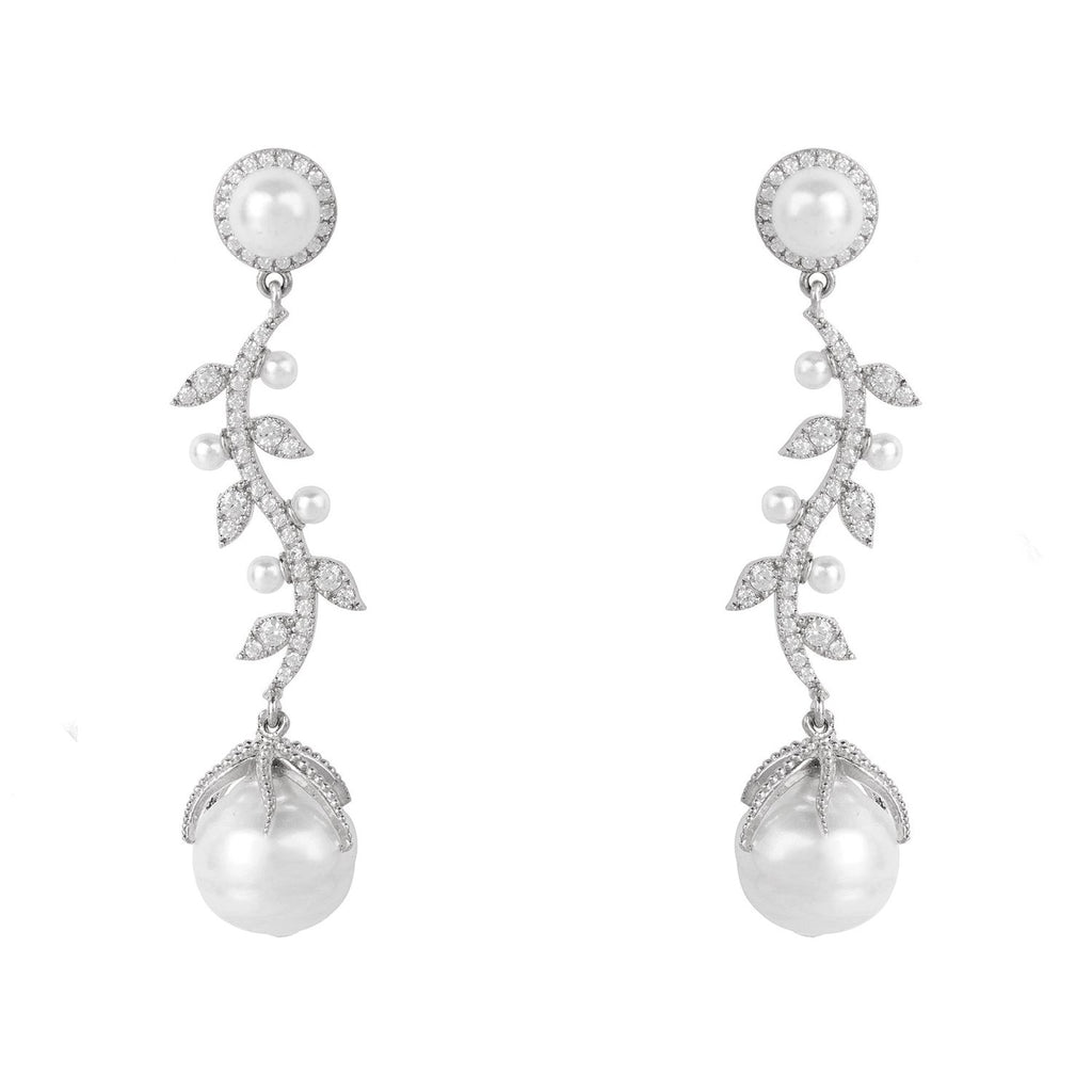 Baroque Pearl Trailing Flowers Earrings Silver