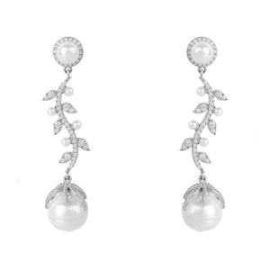 Baroque Pearl Trailing Flowers Earrings Silver