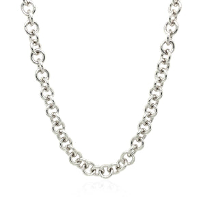 Sterling Silver Rhodium Plated Rolo Chain Necklace with a Heart Toggle Charm