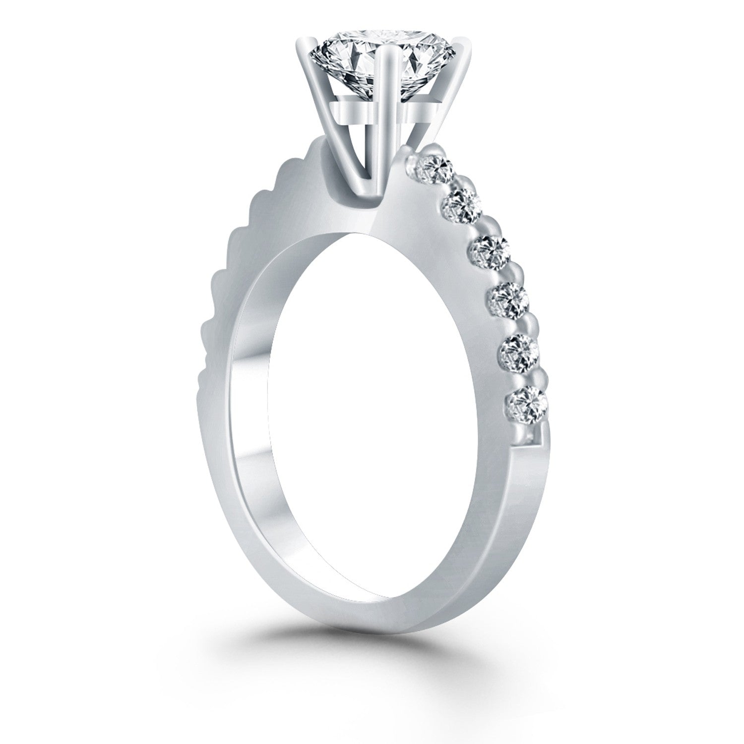 14k White Gold Diamond Micro Prong Cathedral Engagement Ring