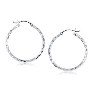 14k White Gold Diamond Cut Hoop Earrings