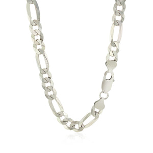 Rhodium Plated 8.1mm Sterling Silver Figaro Style Chain