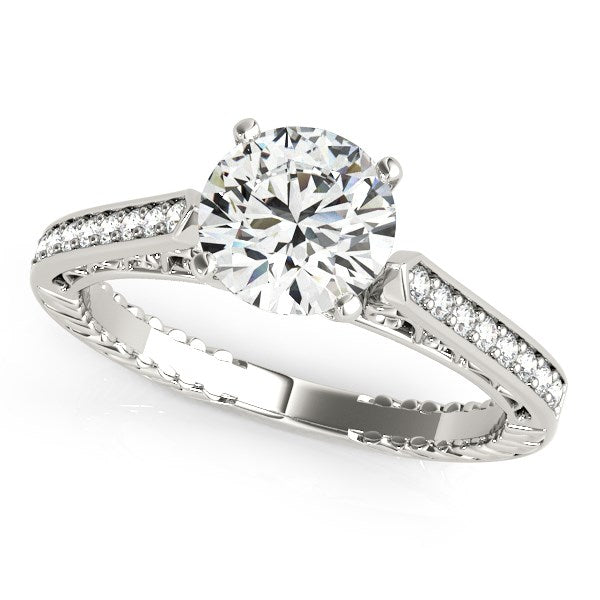 14k White Gold Round Diamond Antique Style Engagement Ring (1 1/8 cttw)