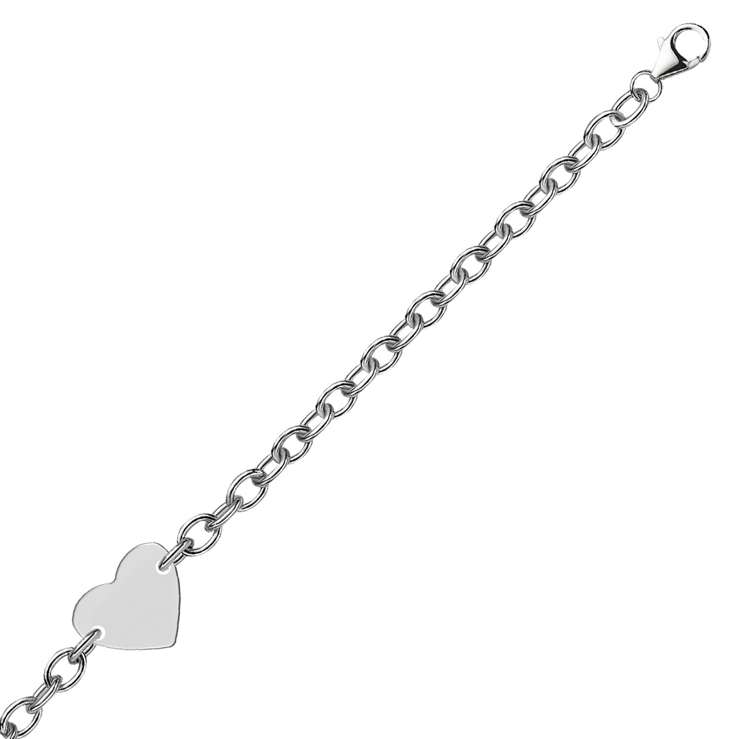 Sterling Silver Rhodium Plated Chain Bracelet with a Flat Heart Station