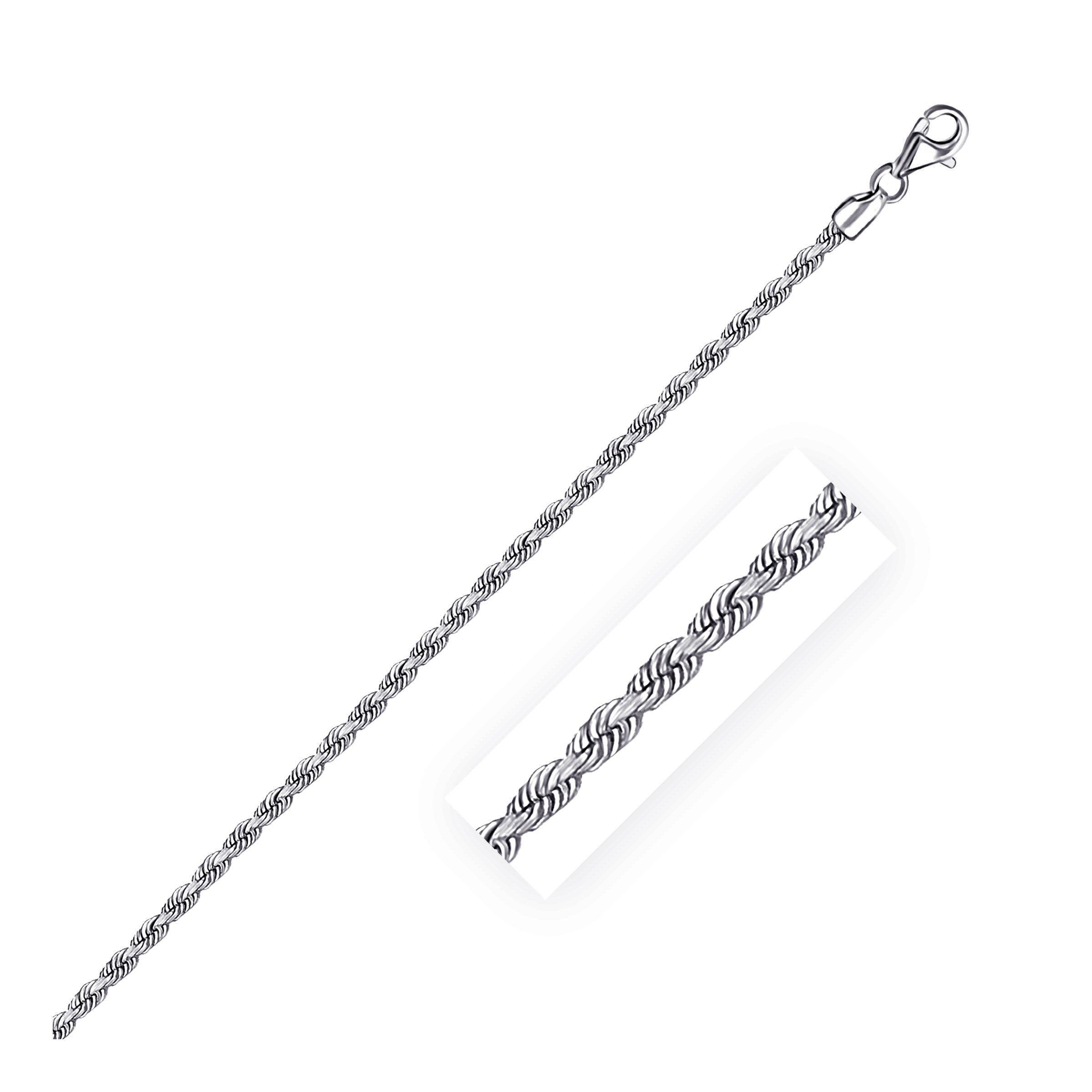 2.5mm 14k White Gold Solid Diamond Cut Rope Chain