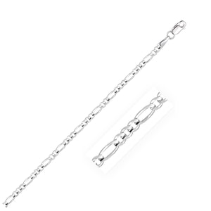 2.6mm 14k White Gold Solid Figaro Bracelet