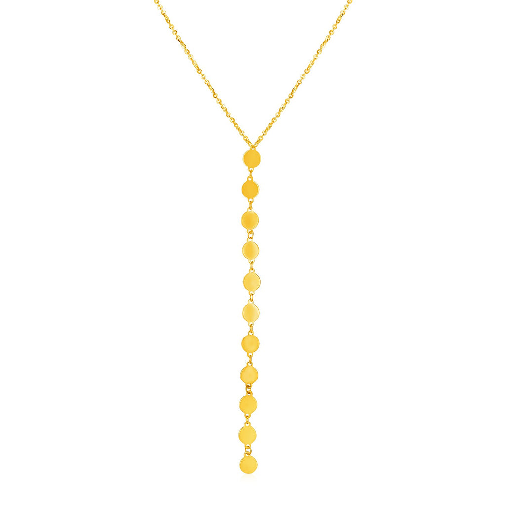 14k Yellow Gold Lariat Style Necklace with Disks