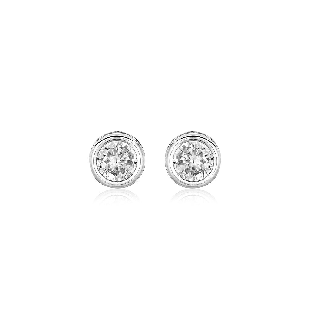 Sterling Silver Round Bezel Set Cubic Zirconia Earrings