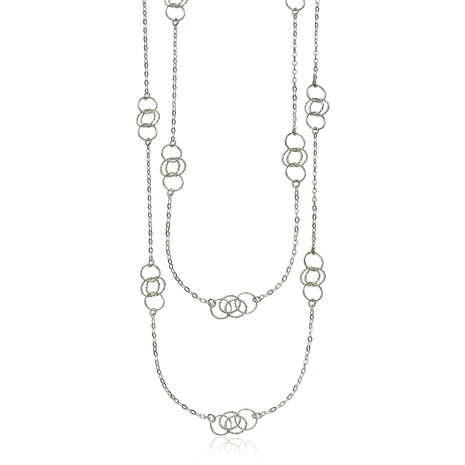 Sterling Silver 36 inch Two Strand Necklace with Interlocking Circle Stations