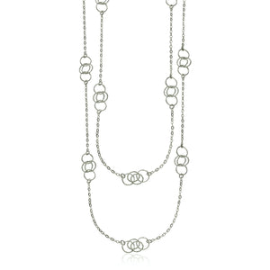 Sterling Silver 36 inch Two Strand Necklace with Interlocking Circle Stations