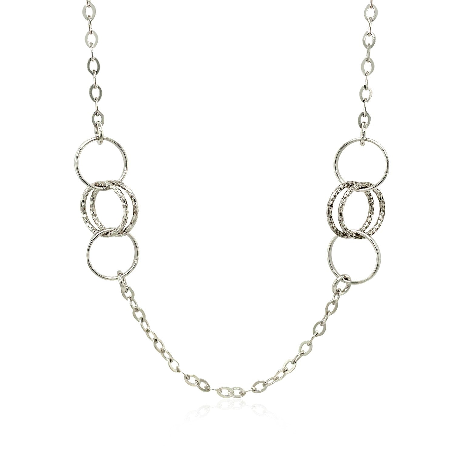 Sterling Silver 36 inch Two Strand Necklace with Interlocking Circle Stations