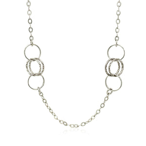 Sterling Silver 36 inch Two Strand Necklace with Interlocking Circle Stations