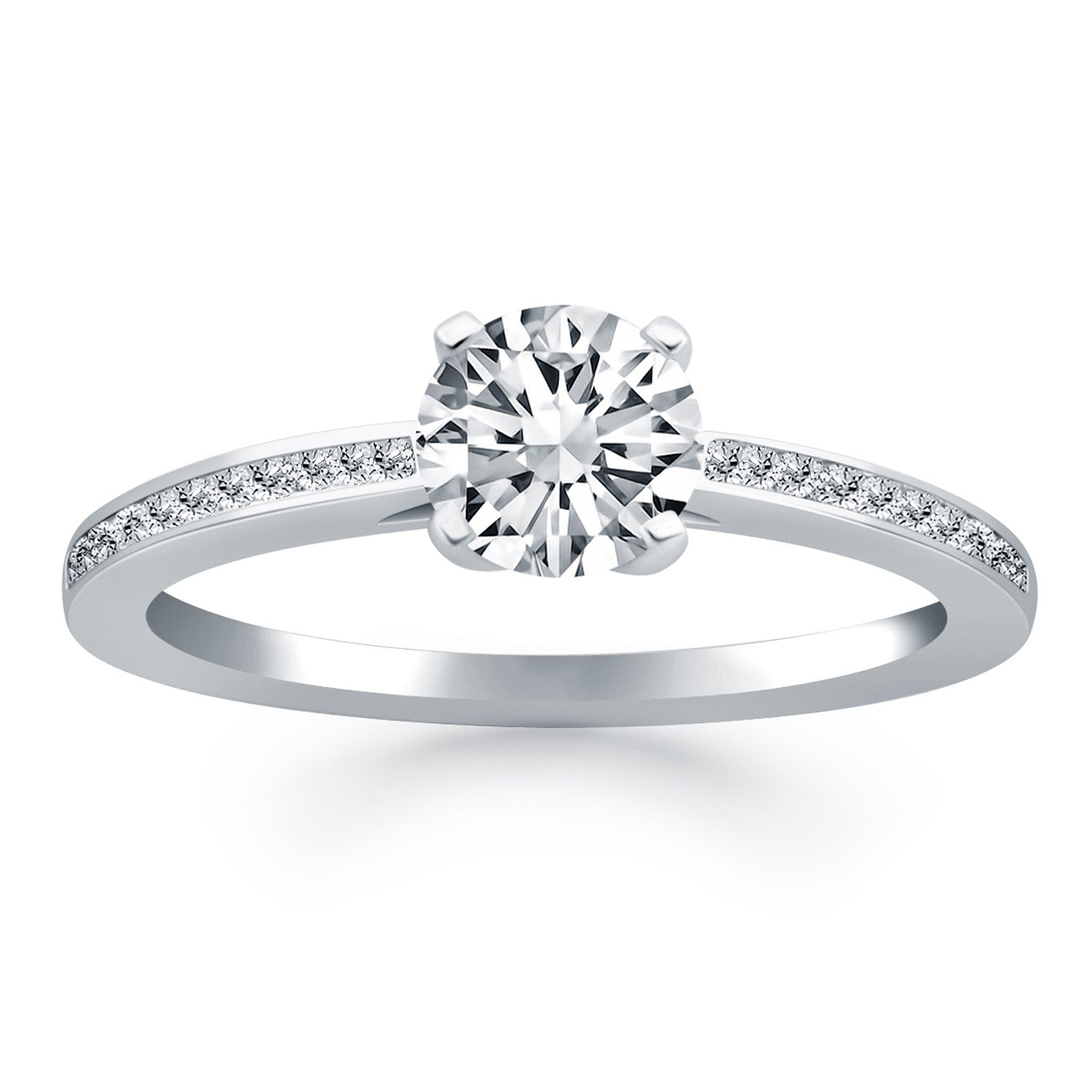 14k White Gold Channel Set Cathedral Engagement Ring