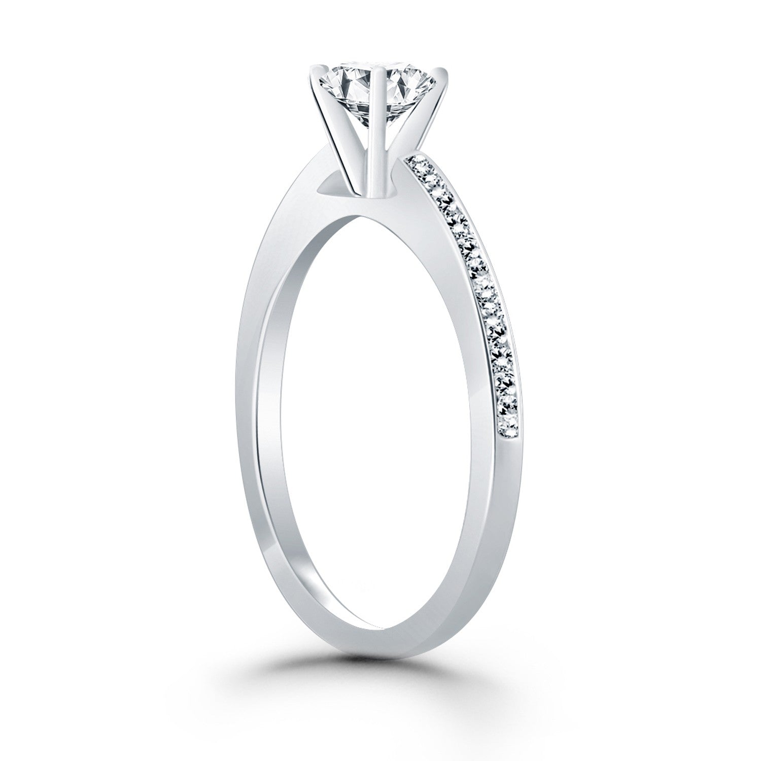 14k White Gold Channel Set Cathedral Engagement Ring