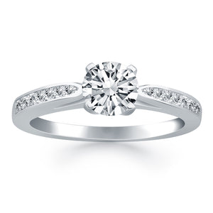 14k White Gold Cathedral Engagement Ring with Pave Diamonds