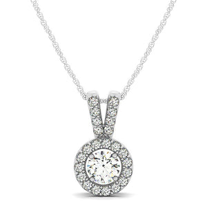 Round Pendant with Split Bail and Diamond Halo in 14k White Gold (3/4 cttw)