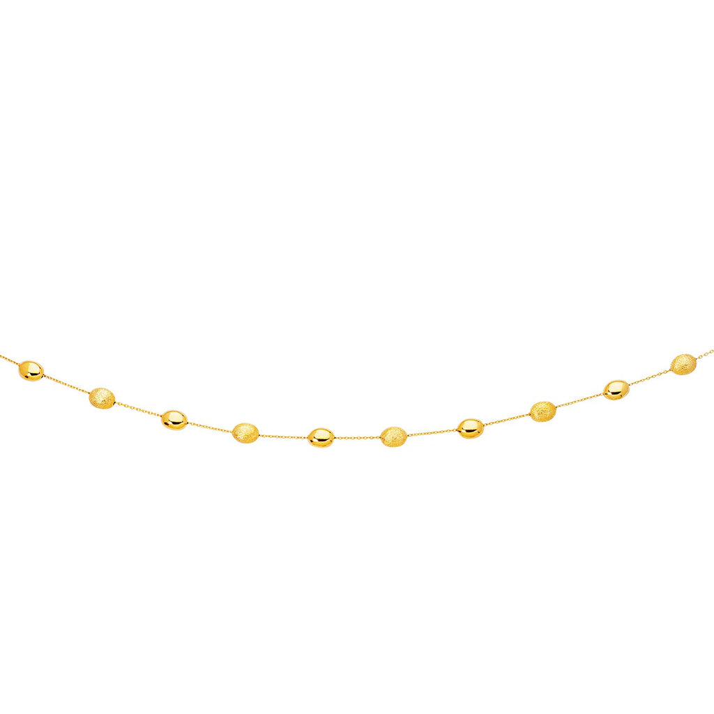 14k Yellow Gold Necklace with Polished and Textured Pebble Stations