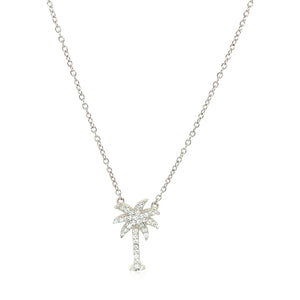 Sterling Silver Palm Tree Necklace with Cubic Zirconias