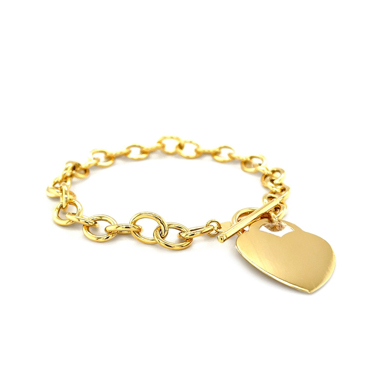 Toggle Bracelet with Heart Charm in 14k Yellow Gold