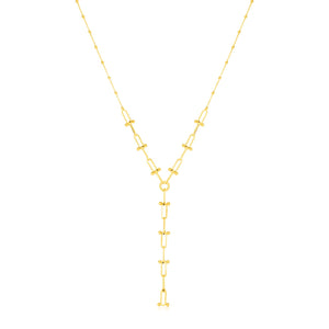 14k Yellow Gold Beaded U Link Chain Lariat Necklace