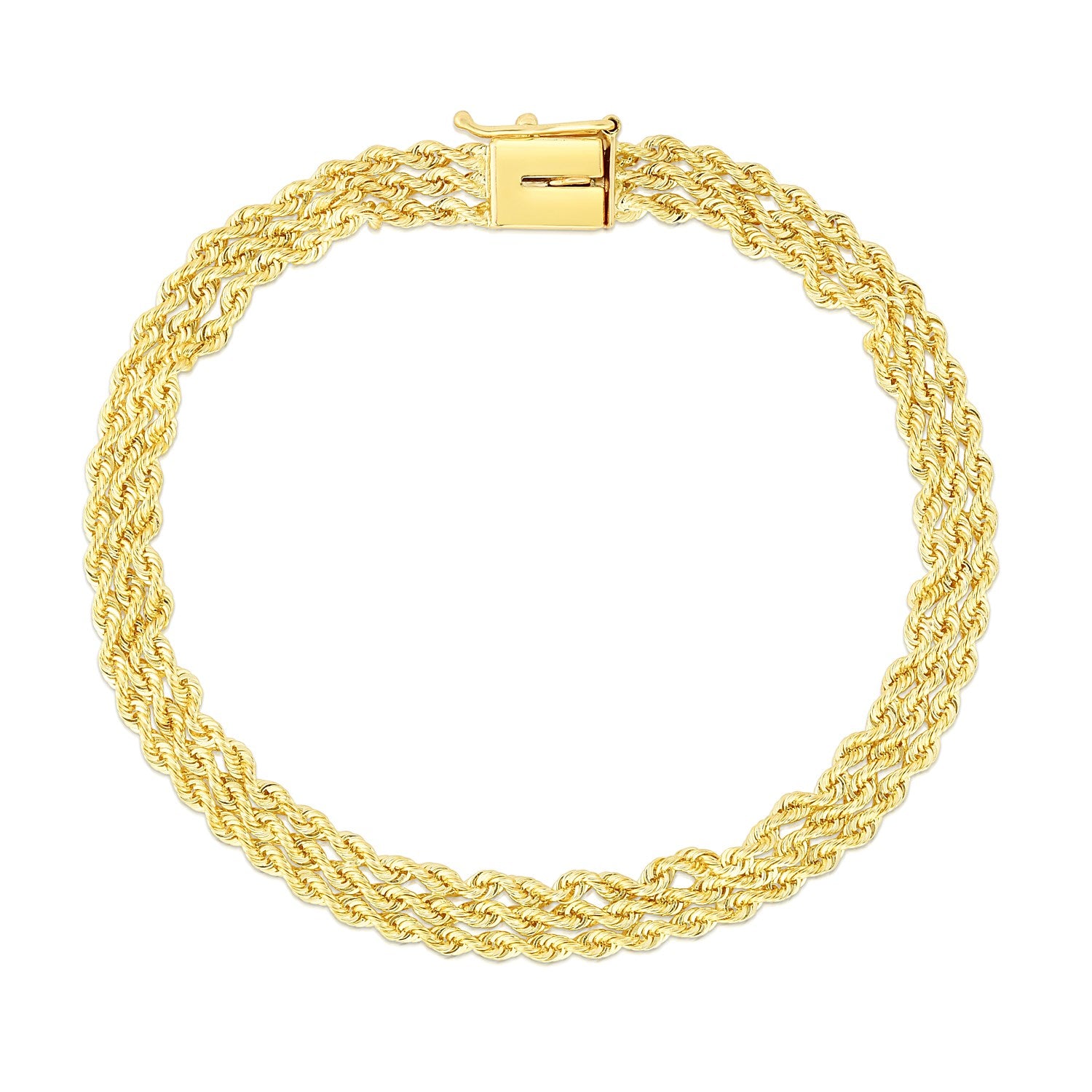 6.0mm 14k Yellow Gold Three Row Rope Bracelet