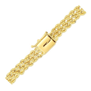 6.0mm 14k Yellow Gold Three Row Rope Bracelet