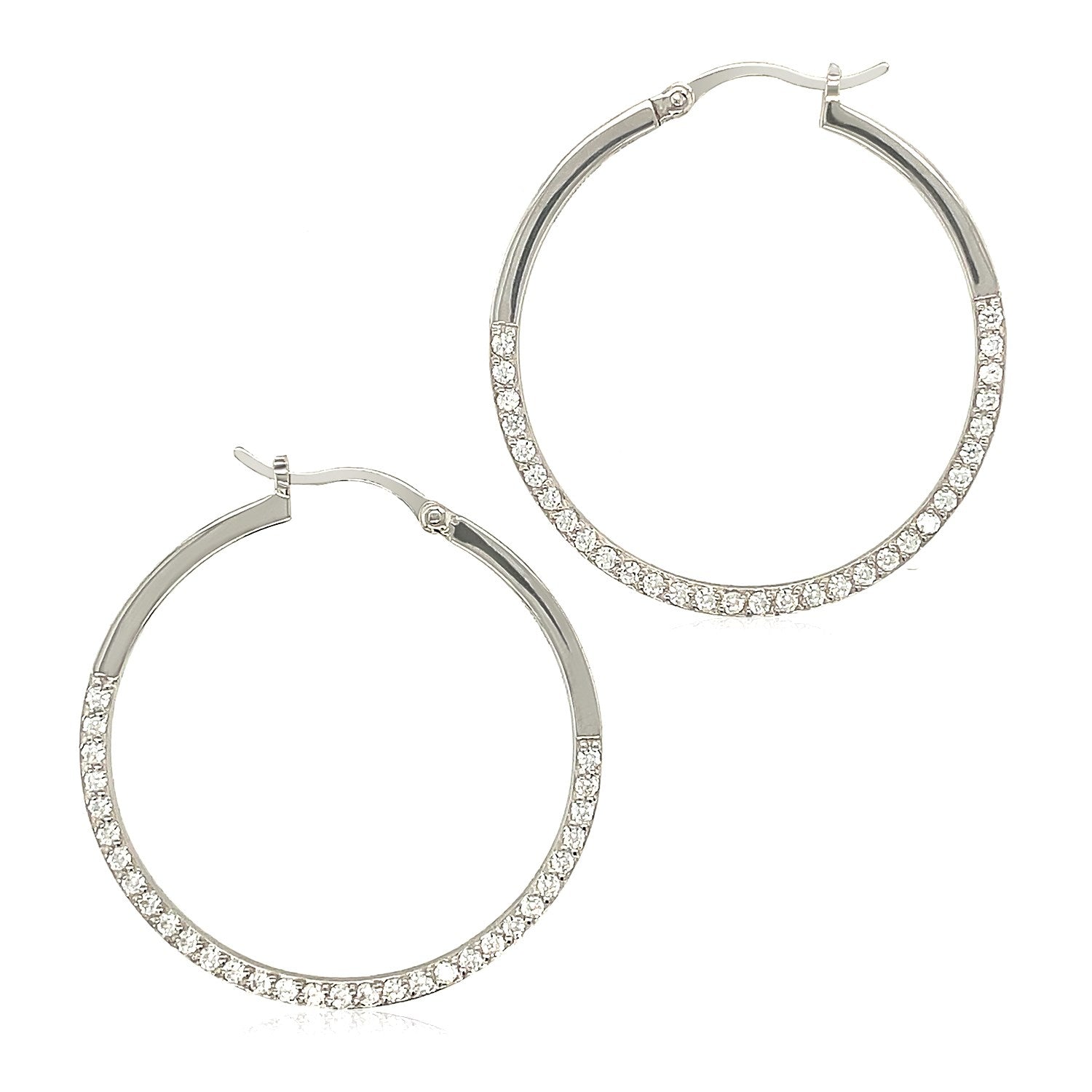 Sterling Silver Large Textured Rectangular Profile Hoop Earrings