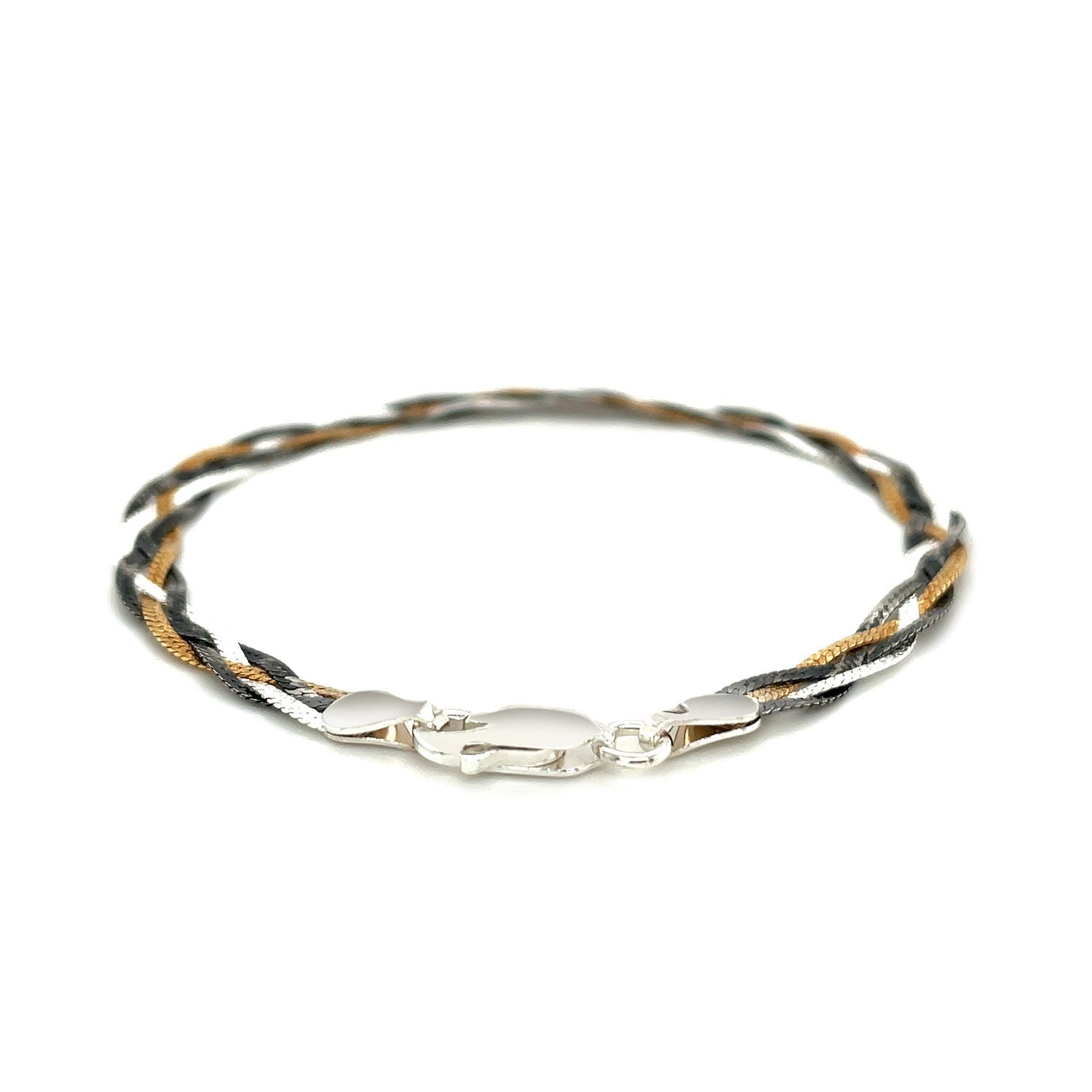 Sterling Silver Multi Tone Braided Snake Motif Bracelet