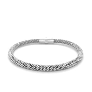 Sterling Silver Rhodium Plated Popcorn Motif Bangle