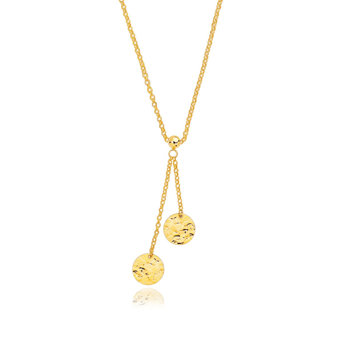 14k Yellow Gold Hammered Disc Lariat 17'' Necklace